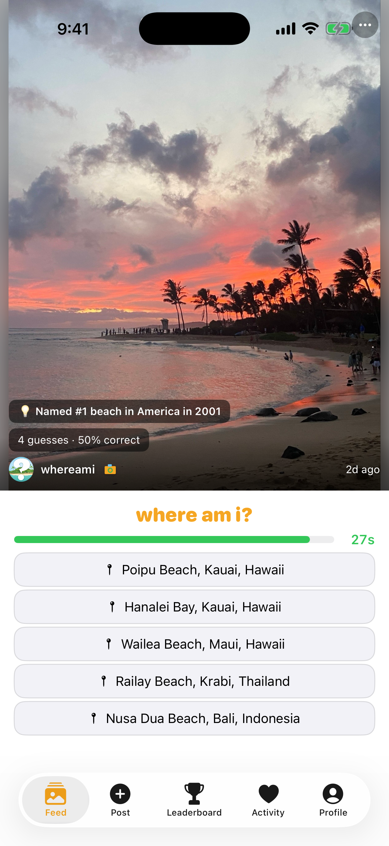 Guessing a Poipu Beach sunset photo from five options