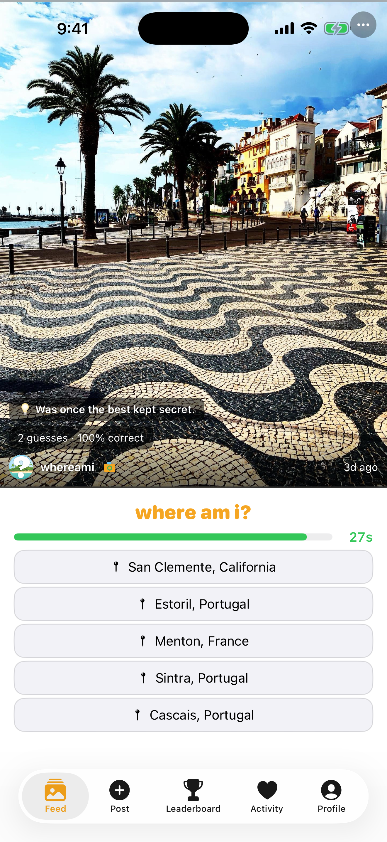 Guessing a Cascais, Portugal photo with five location options